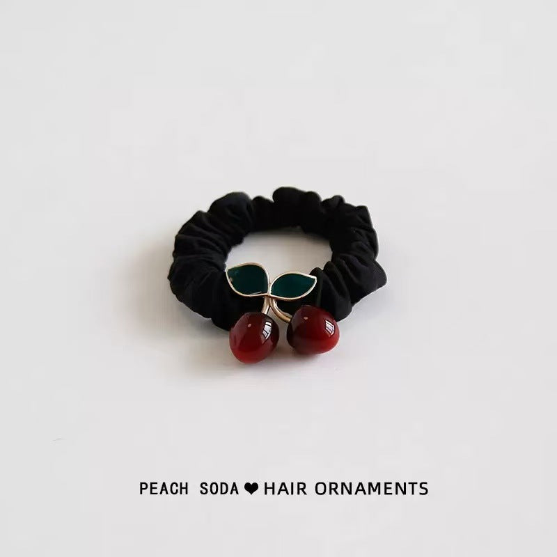 Wholesale  Simple Vintage Cherry Hair Ring High Elastic Hair Rope Ball Head Rubber Tendon All-match Hair Rope Elegant Headwear